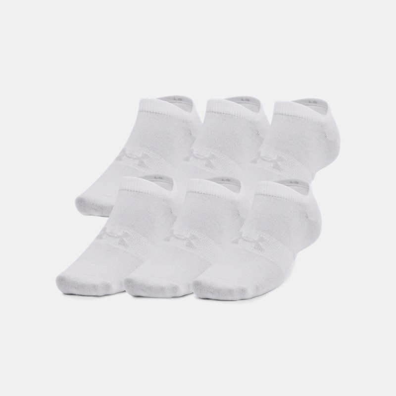Unisex Under Armour Essential 6-Pack No Show Socks White / White / Halo Gray XL